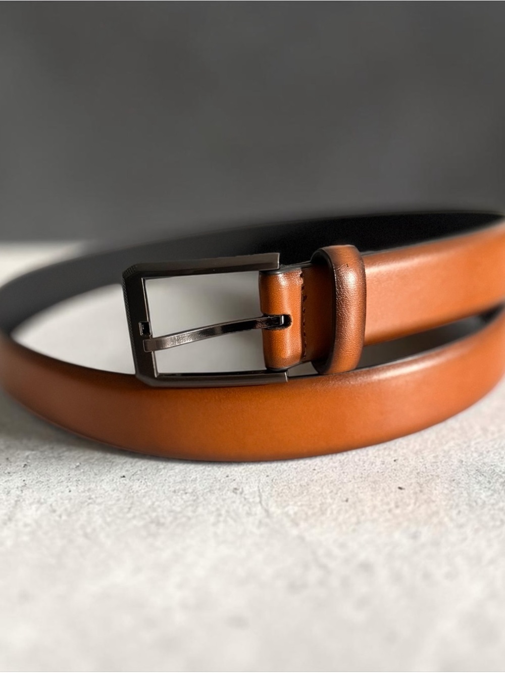 Vegan Leather Belt with Brushed Metal Buckle - Picture 2 of 6